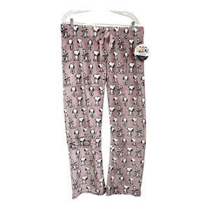 Peanuts Pink plush fleece Pajama lounge pants Snoopy design size Large L NWT
